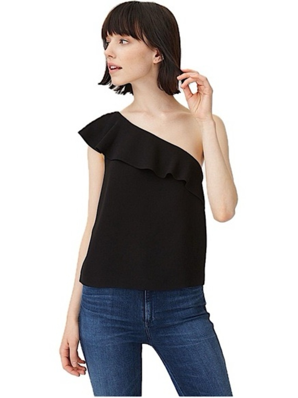 Club Monaco Willim One Shoulder Ruffle Top Blouse Asymmetrical Black 00